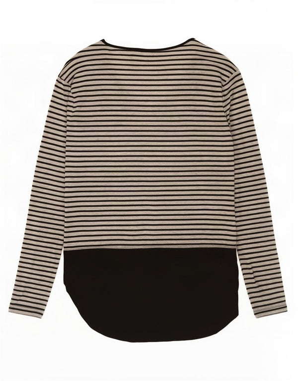 Zara Womens Top Long Sleeve UK 12 Medium Grey Striped