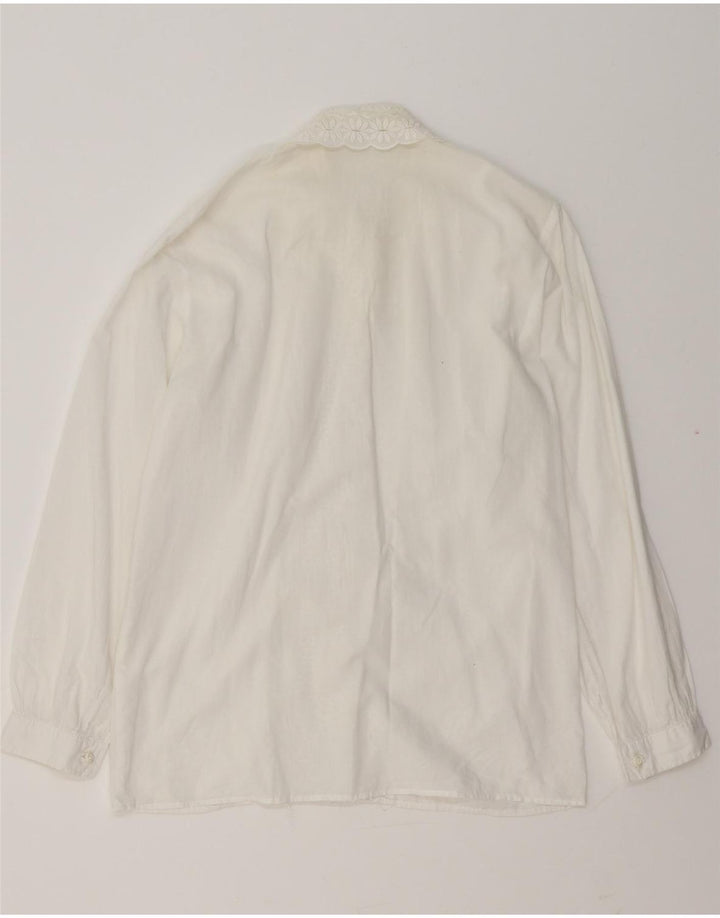 Camicetta da donna con volant sul davanti VINTAGE UK 14 floreale bianco medio