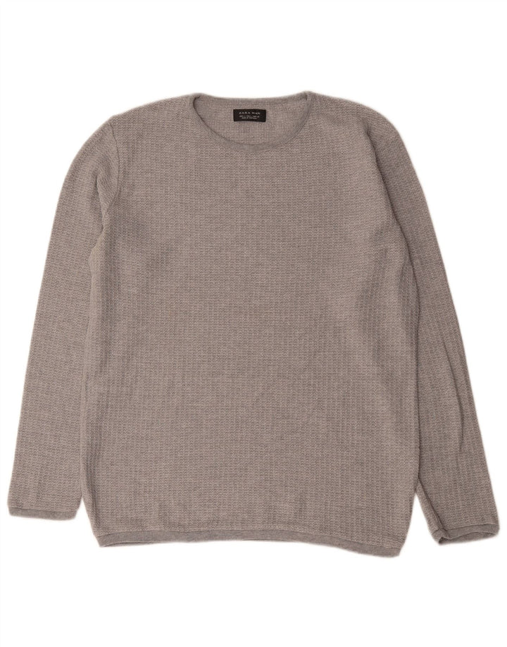 Maglione maglione girocollo da uomo Zara grande poliestere grigio