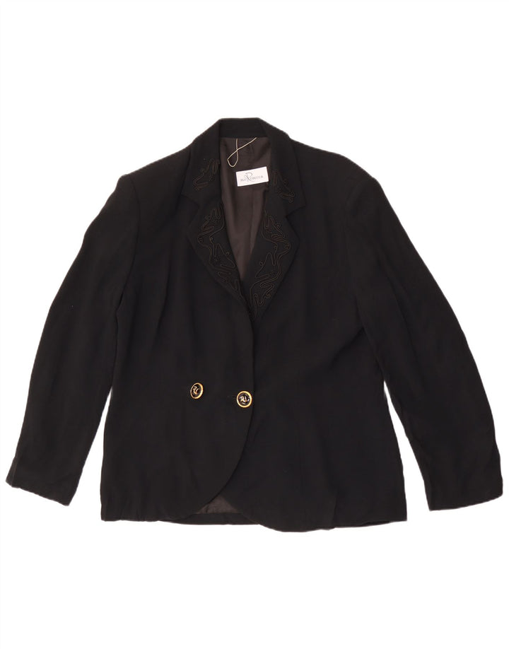 Giacca blazer doppiopetto vintage da donna UK 16 grande nera