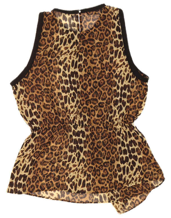 Top Zara senza maniche da donna, taglia UK 18 XL, marrone con stampa animalier