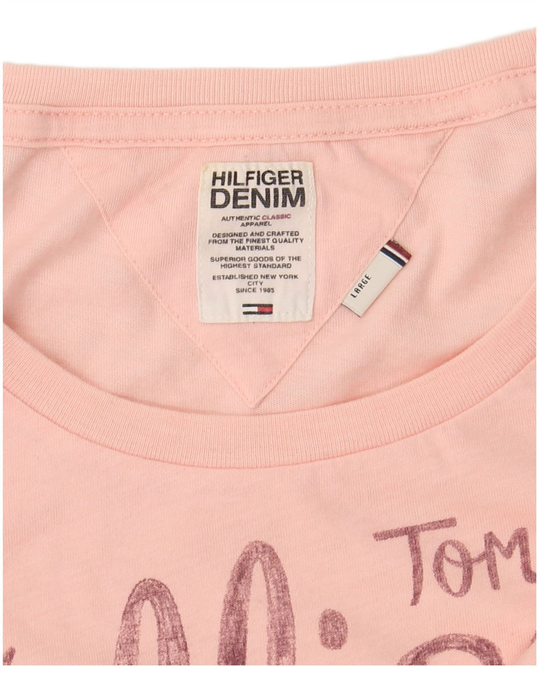TOMMY HILFIGER T-shirt grafica da donna Top UK 14 Large Rosa