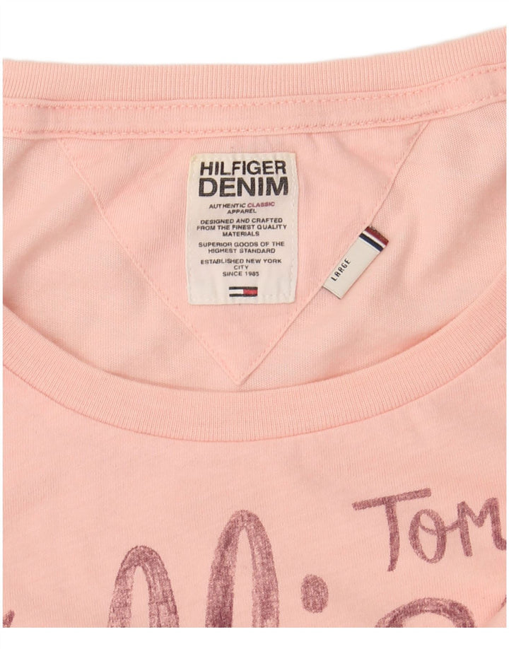 TOMMY HILFIGER T-shirt grafica da donna Top UK 14 Large Rosa