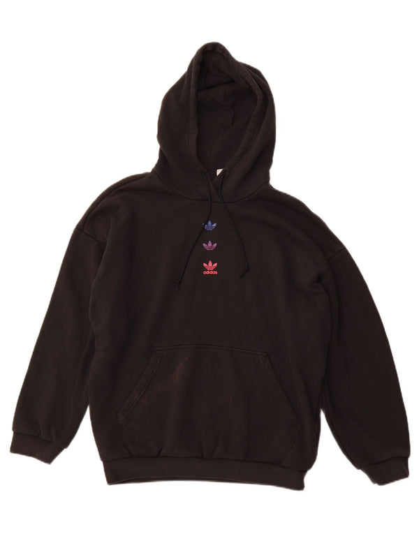 Maglione con cappuccio grafico da donna vestibilità ampia ADIDAS UK 14 grande cotone nero