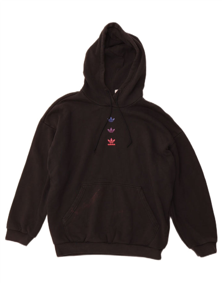 Maglione con cappuccio grafico da donna vestibilità ampia ADIDAS UK 14 grande cotone nero