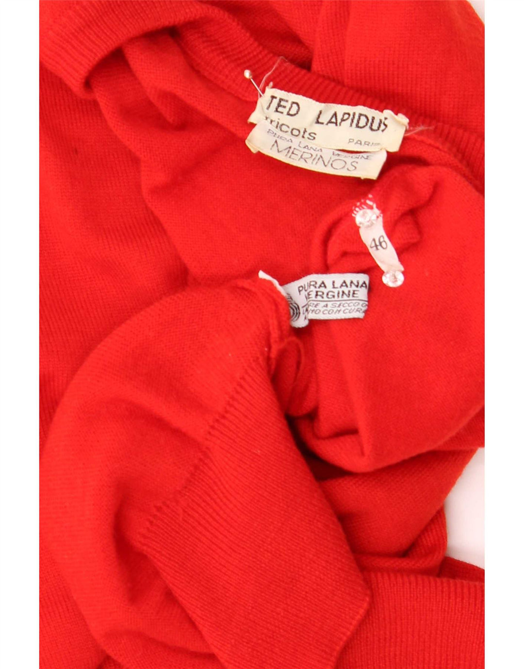 Maglione da uomo con scollo a V Ted Lapidus IT 46 piccolo rosso lana merino