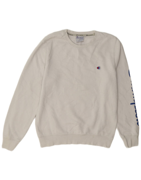 Champion Mens Graphic Sweatshirt Jumper Small White Cotton