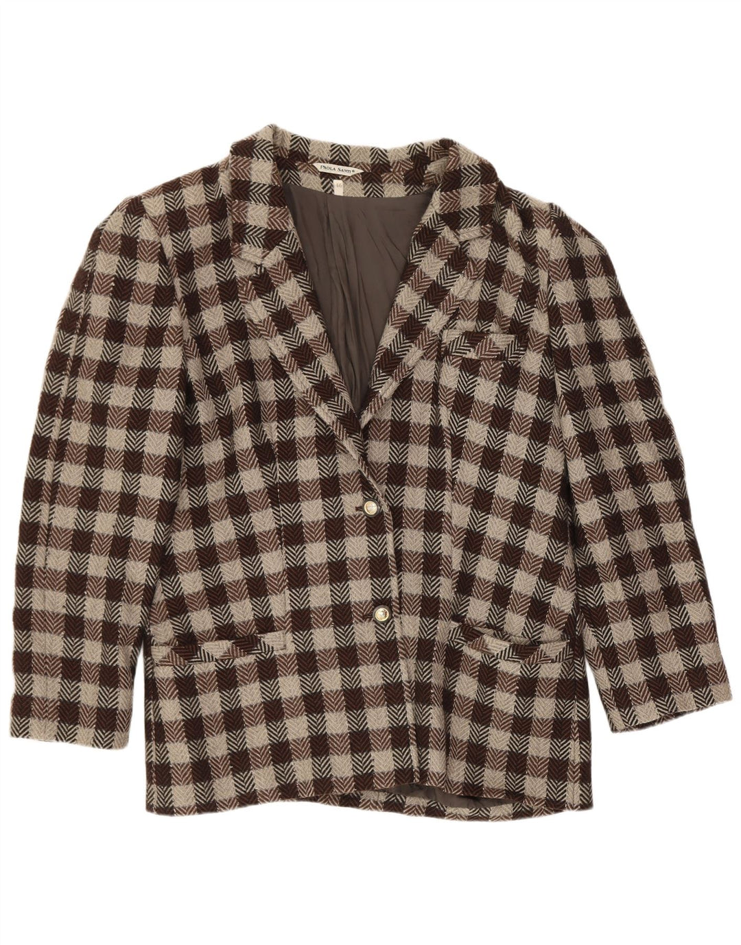 Giacca blazer vintage da donna a 2 bottoni IT 46 grande marrone a quadretti classico