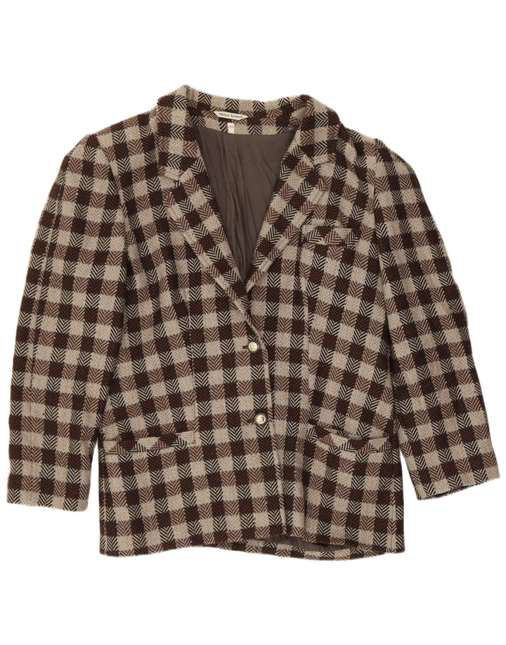 Giacca blazer vintage da donna a 2 bottoni IT 46 grande marrone a quadretti classico
