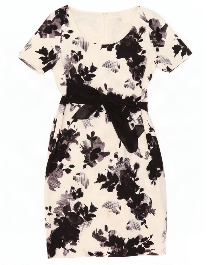 Abito tubino da donna Jacques Vert UK 14 Grande poliestere floreale bianco