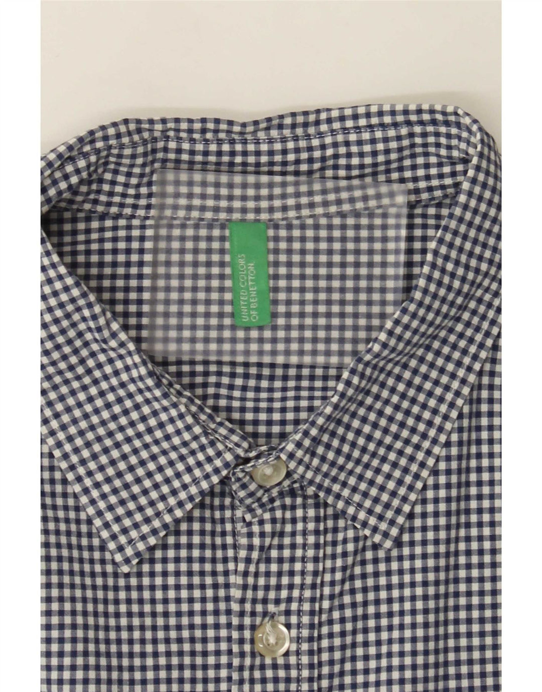 Camicia a maniche corte da uomo Benetton a quadretti blu medio