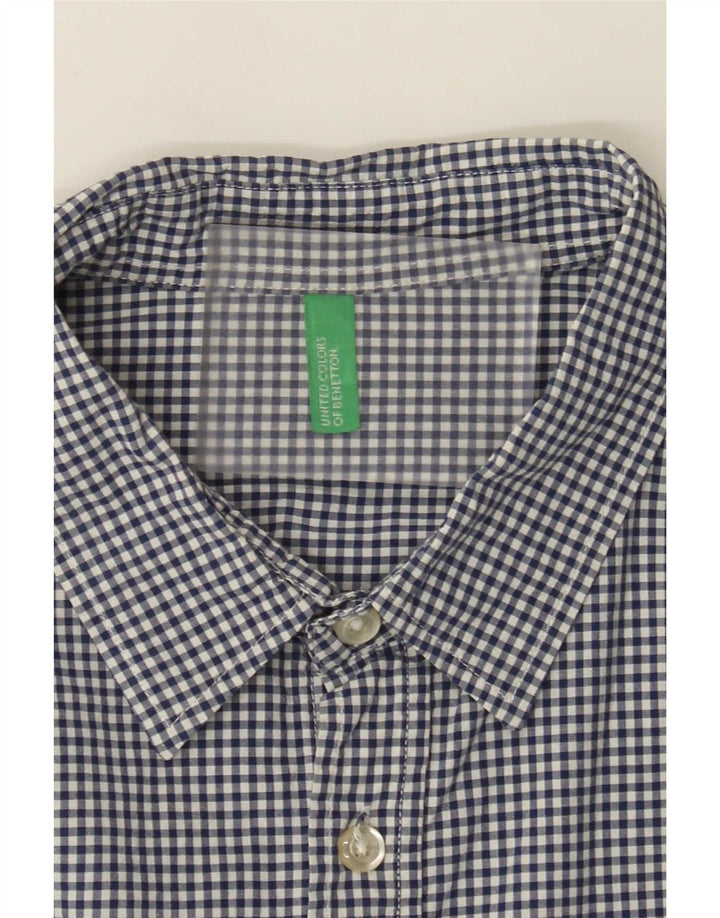 Camicia a maniche corte da uomo Benetton a quadretti blu medio