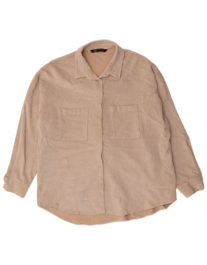 Camicia oversize da donna Zara UK 18 XL Poliestere beige