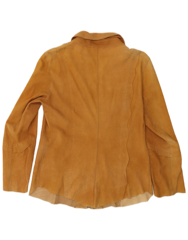 Camicia overshirt da donna vintage in pelle scamosciata IT 44 Pelle beige medio