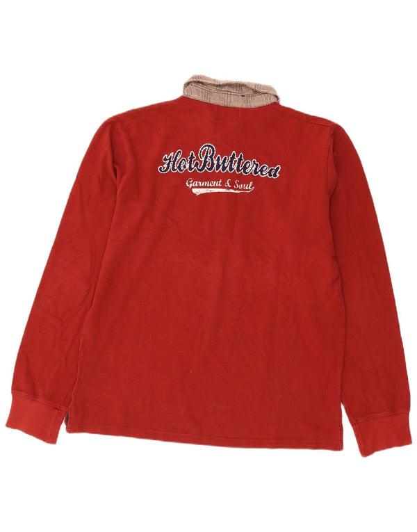 Polo da rugby a maniche lunghe con grafica vintage da uomo in cotone rosso medio