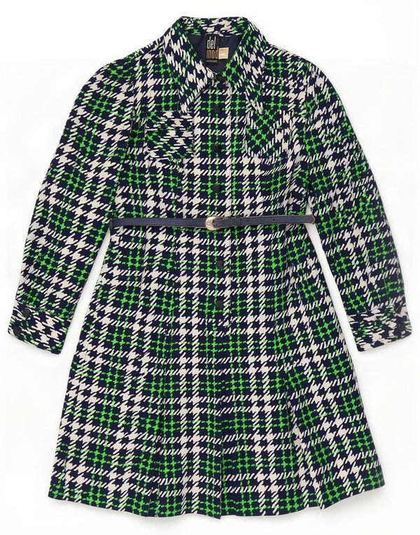 Delmod Womens Overcoat IT 40 Small Green Check Polyester