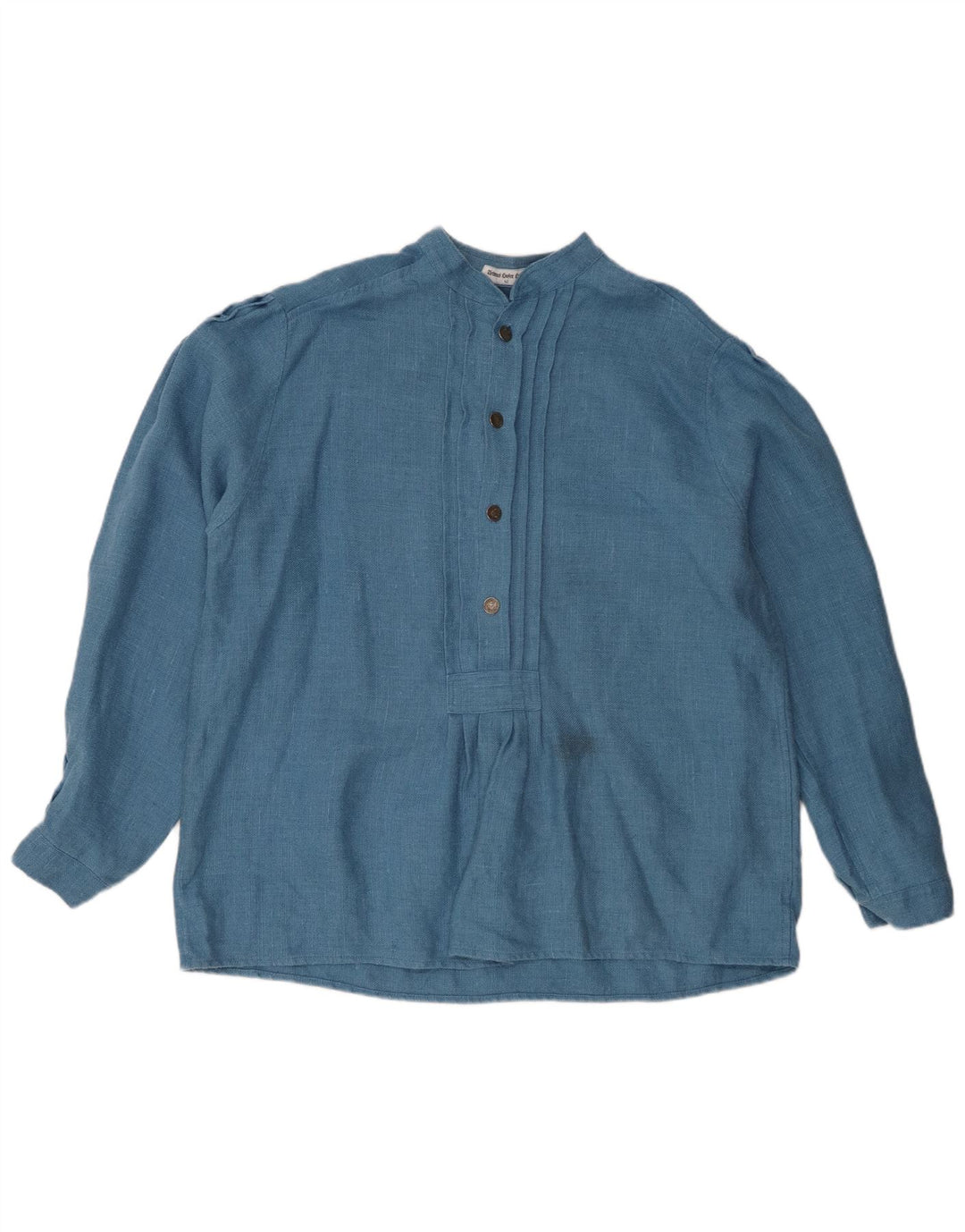 Camicetta oversize a maniche lunghe da donna vintage top EU 42 grande lino blu