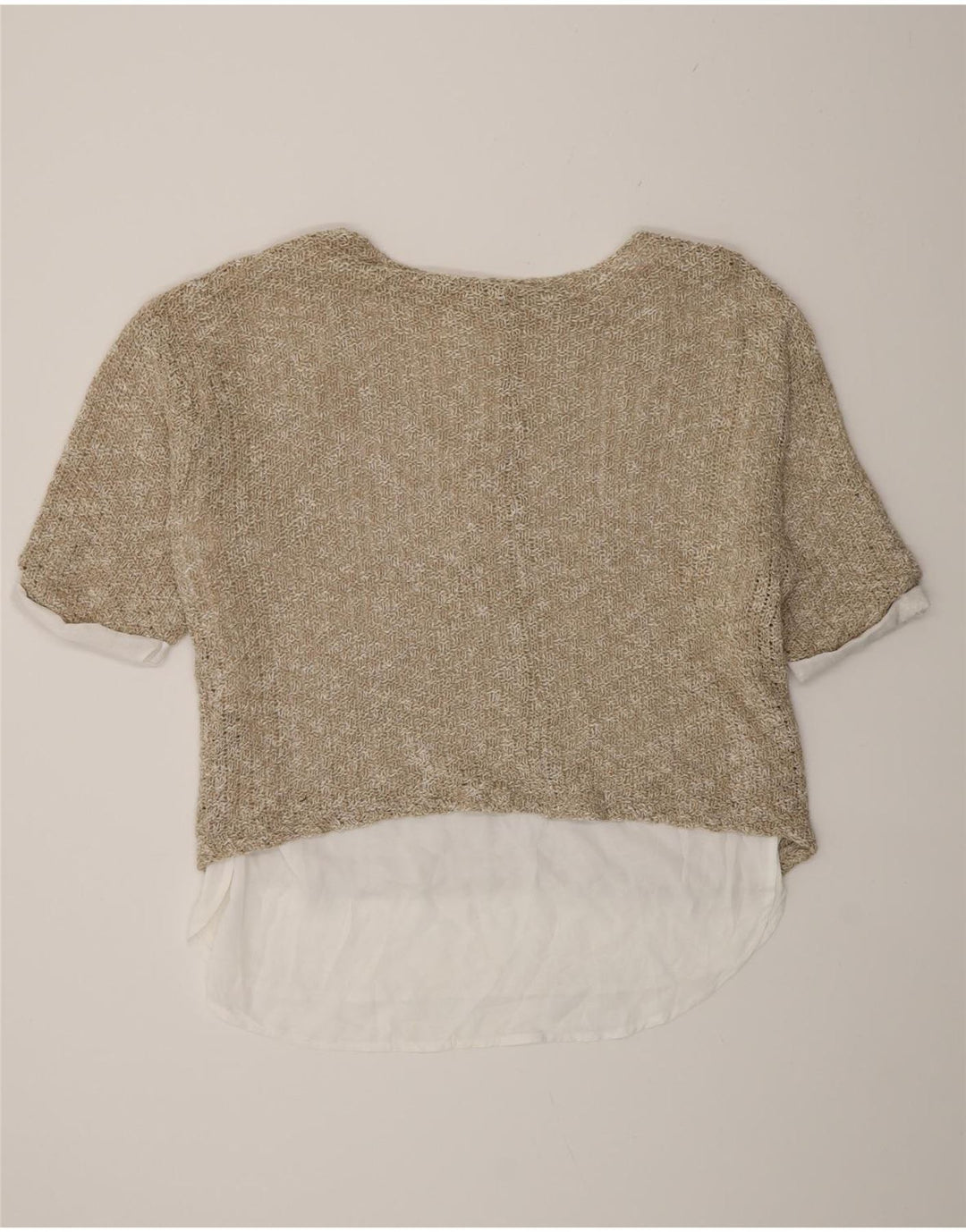 Top Zara da donna, camicetta oversize all'uncinetto, taglia UK 14, color block beige medio