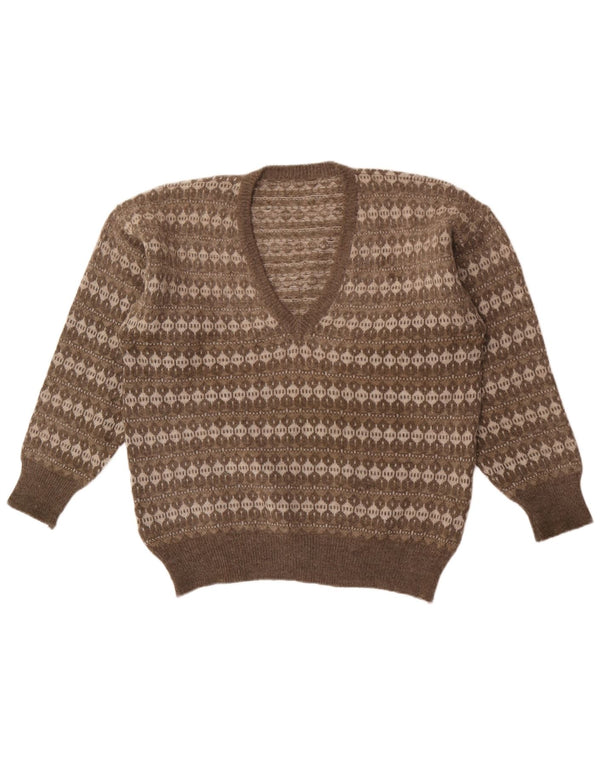 Maglione vintage da uomo con scollo a V grigio medio a righe