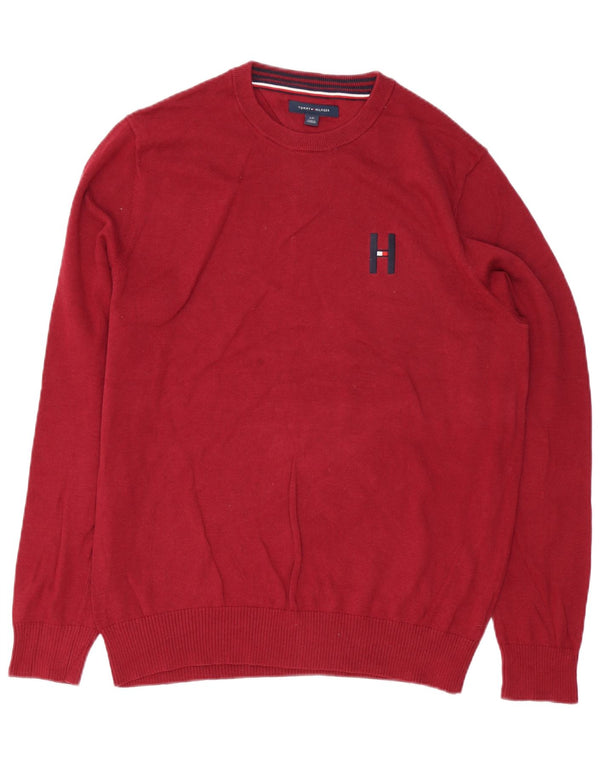 Maglione maglione girocollo da uomo Tommy Hilfiger grande cotone bordeaux