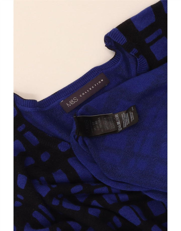 MARKS & SPENCER Maglione da donna con scollo a barca UK 12 Check blu medio