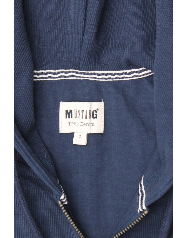 Mustang Maglione con cappuccio e zip grafica da uomo piccolo in cotone blu navy