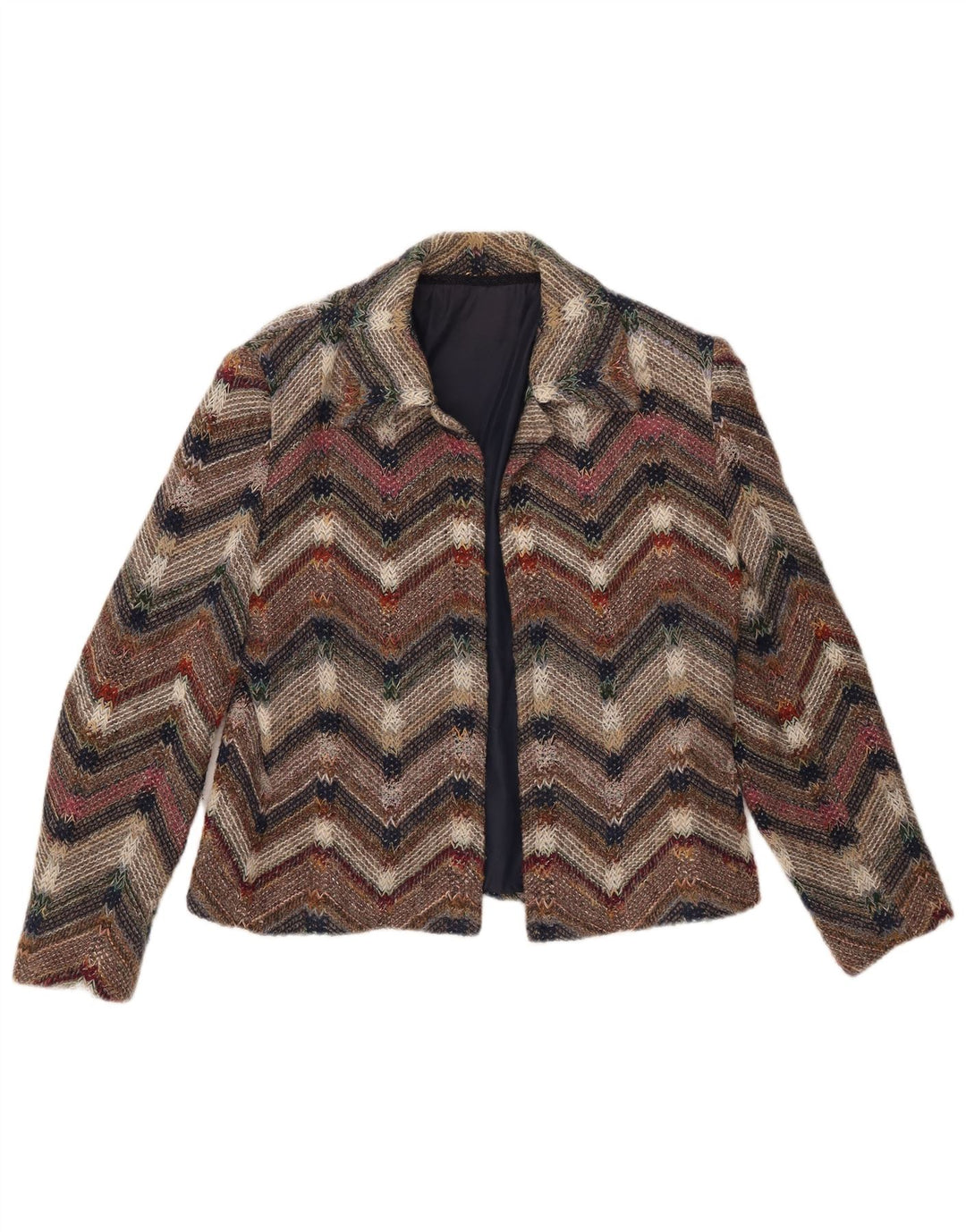 Giacca blazer aperta in maglia da donna vintage UK 12 Chevron medio multicolore