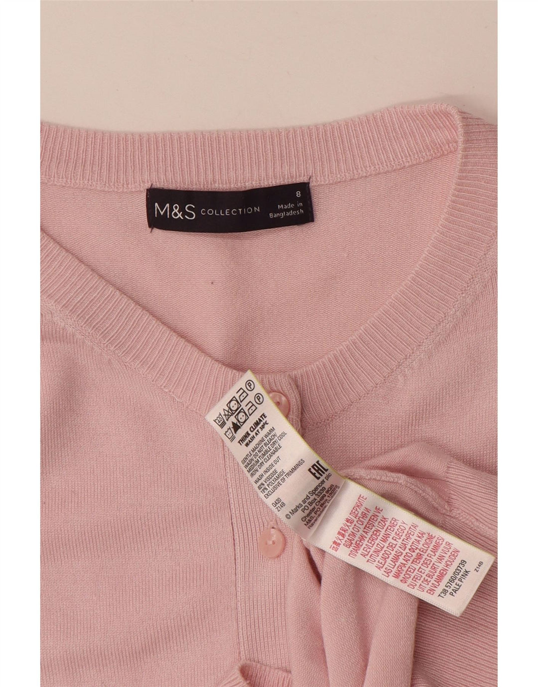 MARKS & SPENCER Maglione cardigan da donna UK 8 Small Rosa Viscosa