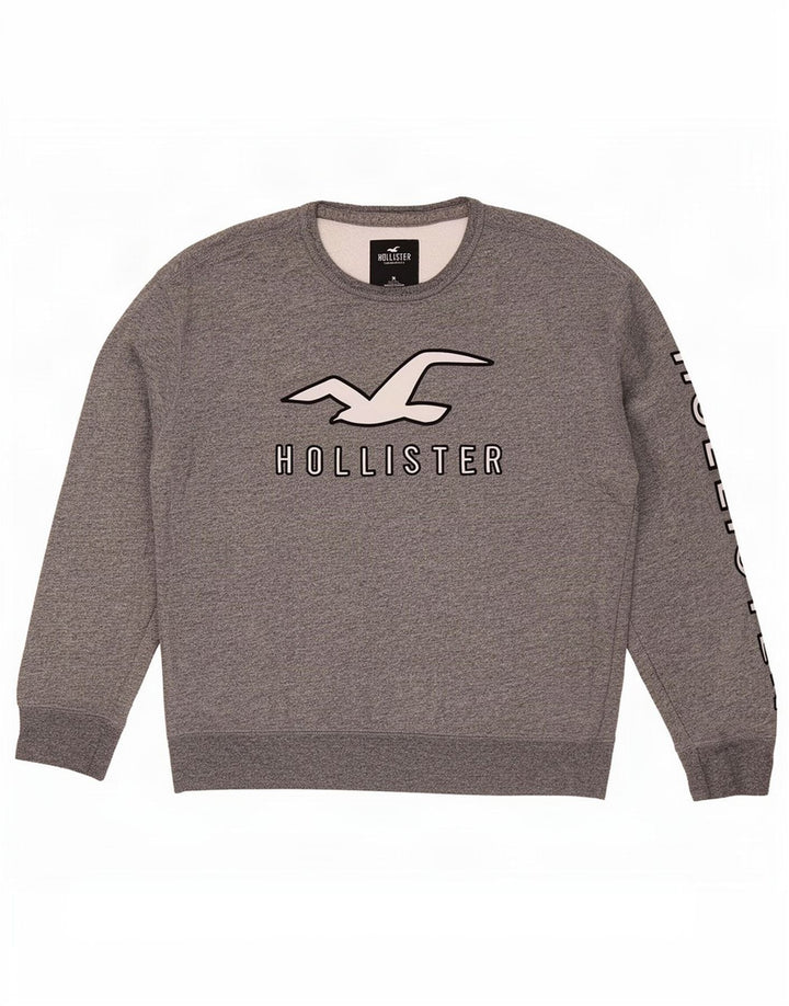 Felpa grafica da uomo Hollister Jumper XL in cotone grigio