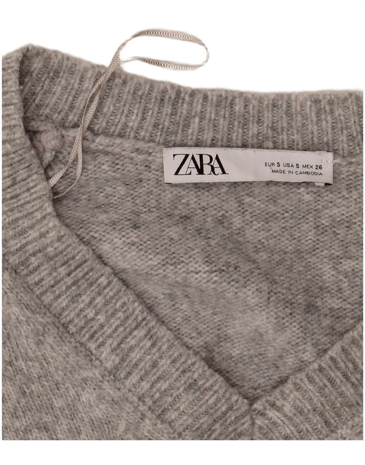 Maglione oversize con scollo a V da donna Zara UK 10 piccolo grigio screziato