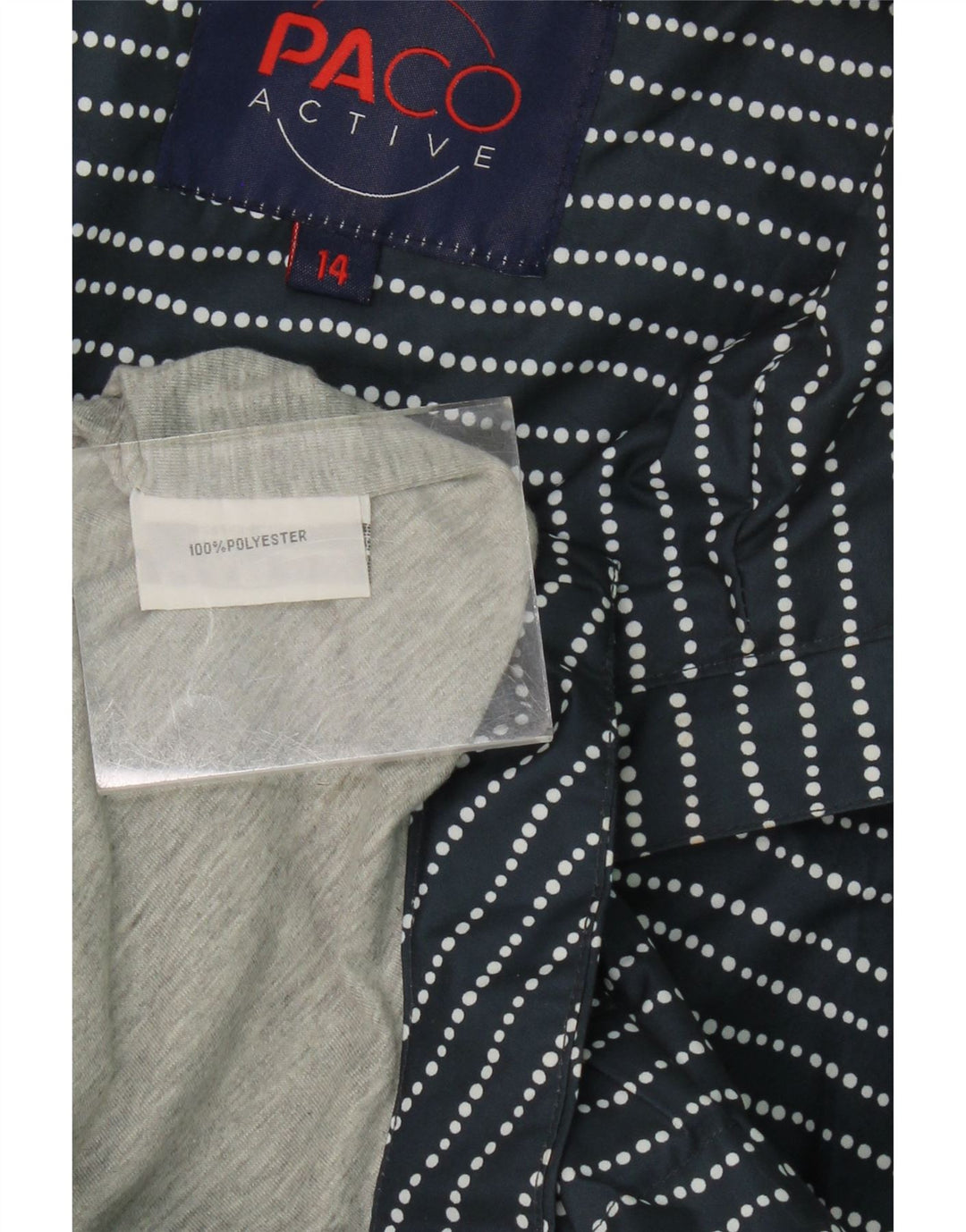 PACO Womens Hooded Rain Jacket UK 14 Large Navy Blue Striped Polyester