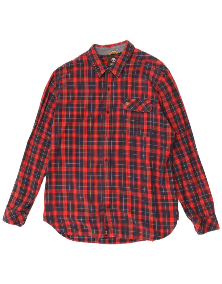 Camicia Timberland da uomo slim fit 2XL in cotone a quadri rossi