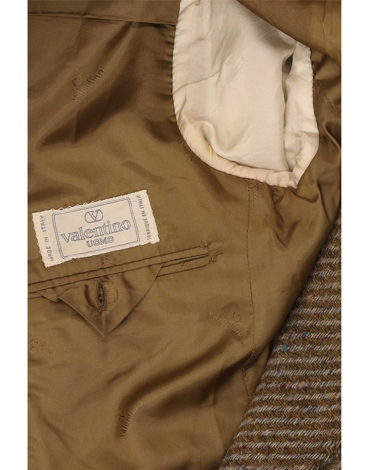 Giacca blazer da donna a 2 bottoni Valentino UK 16 grande a spina di pesce kaki