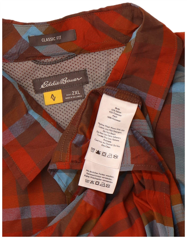 EDDIE BAUER Camicia a maniche corte vestibilità classica da uomo 2XL Nylon a quadri arancione