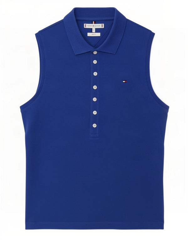 Polo da donna slim fit senza maniche Tommy Hilfiger UK 16 grande blu