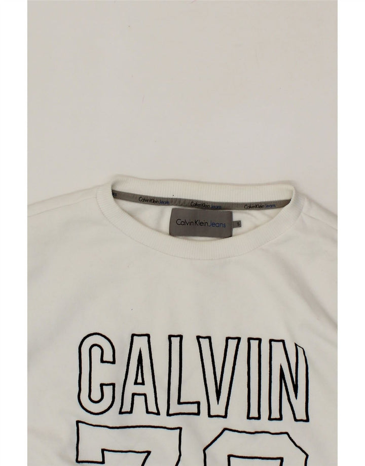 CALVIN KLEIN JEANS Womens Oversized Sweatshirt Jumper UK 10 Small White Vintage Calvin Klein Jeans and Second-Hand Calvin Klein Jeans from Messina Hembry 