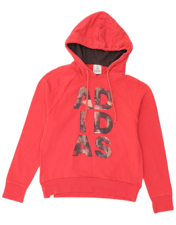 Felpa con cappuccio grafica da donna Adidas UK 14 cotone rosso medio