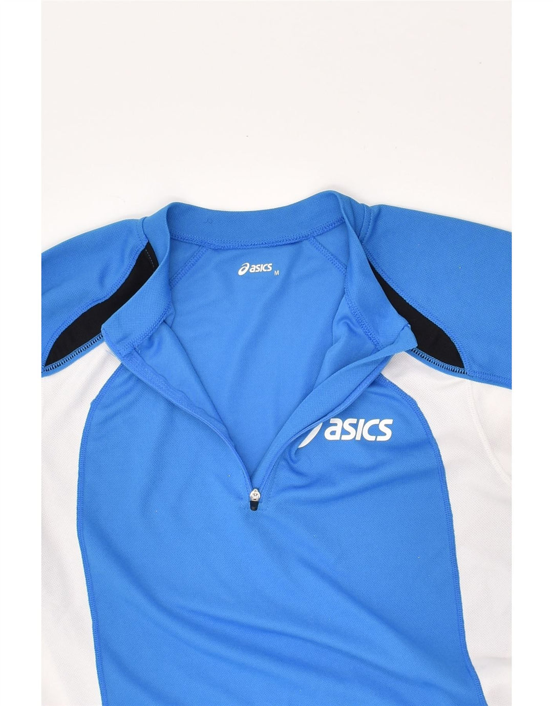 ASICS Womens Zip Neck Pullover Tracksuit Top UK 12 Medium Blue Colourblock | Vintage Asics | Thrift | Second-Hand Asics | Used Clothing | Messina Hembry 