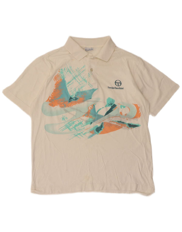 Polo grafica da uomo Sergio Tacchini in cotone bianco medio