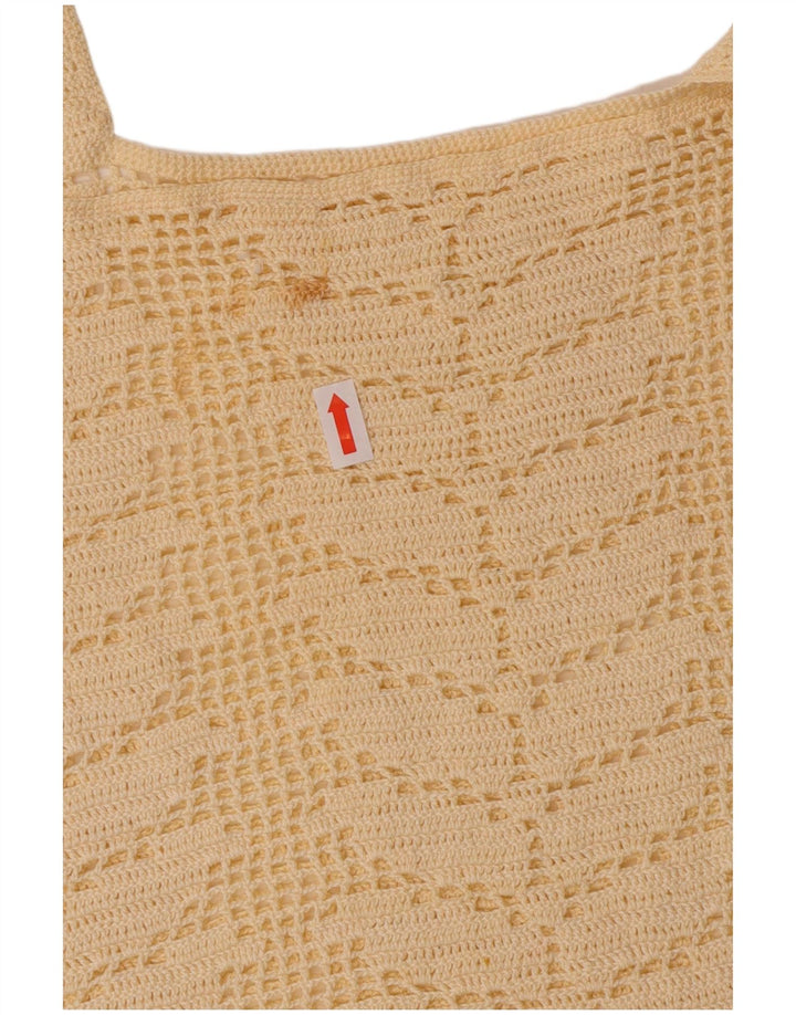 Top corto all'uncinetto da donna vintage UK 10 piccolo bianco sporco