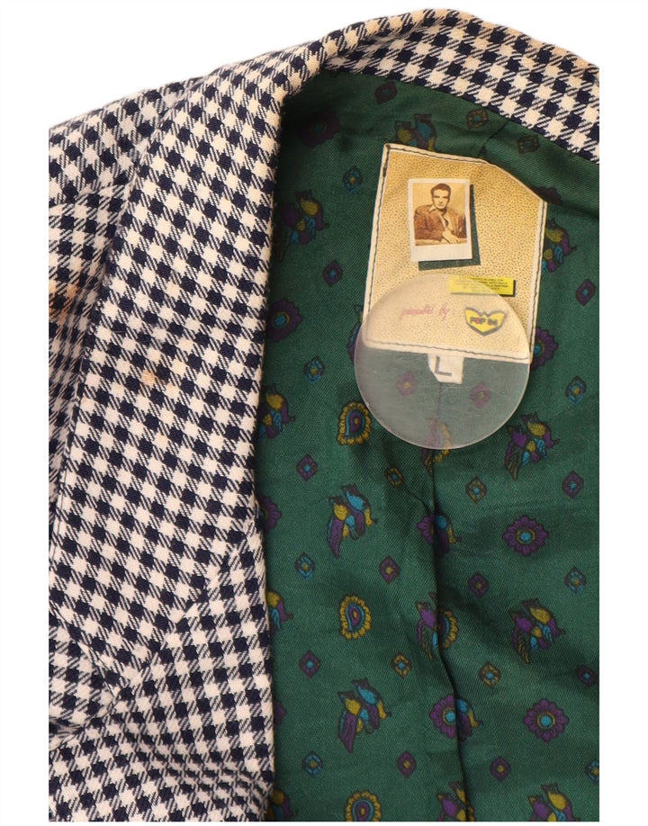 POP 84 Giacca blazer da uomo a 1 bottone UK 40 Large in lana a quadretti blu navy