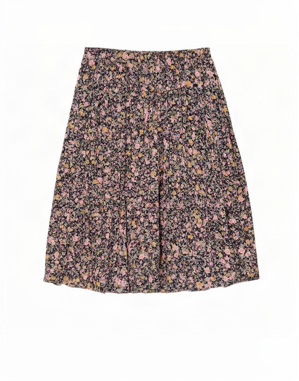 Vintage Womens A-Line Skirt W34 Large Navy Blue Floral Polyester