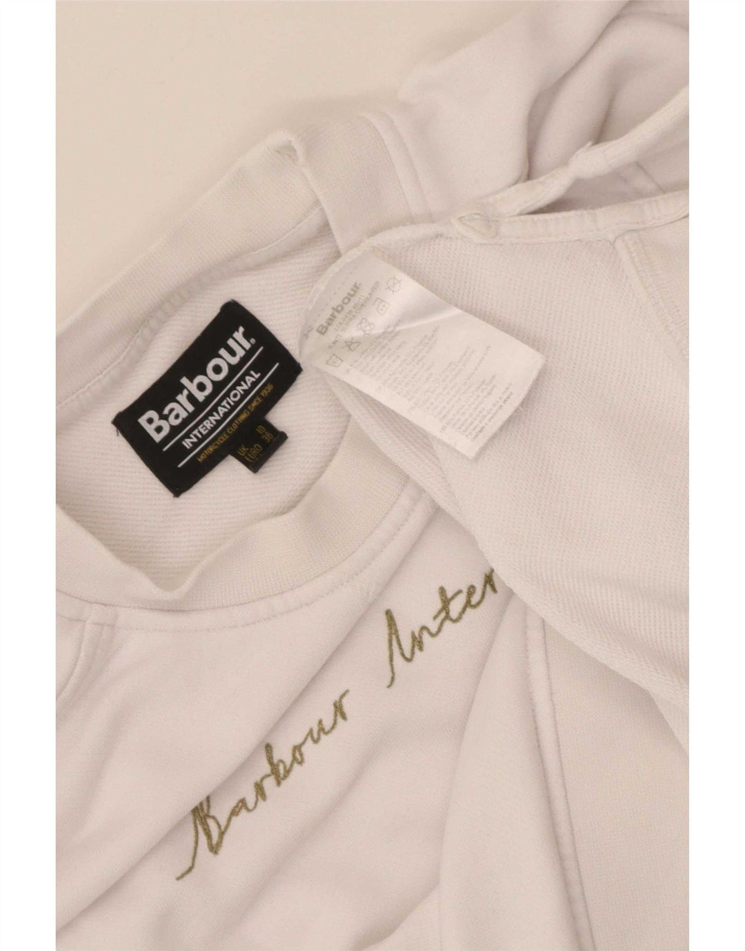 Felpa oversize con grafica da donna Barbour, maglione UK 10, piccola, cotone bianco