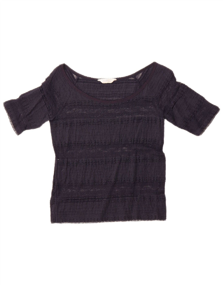 Top camicetta corta da donna Ralph Lauren UK 12 medio blu navy