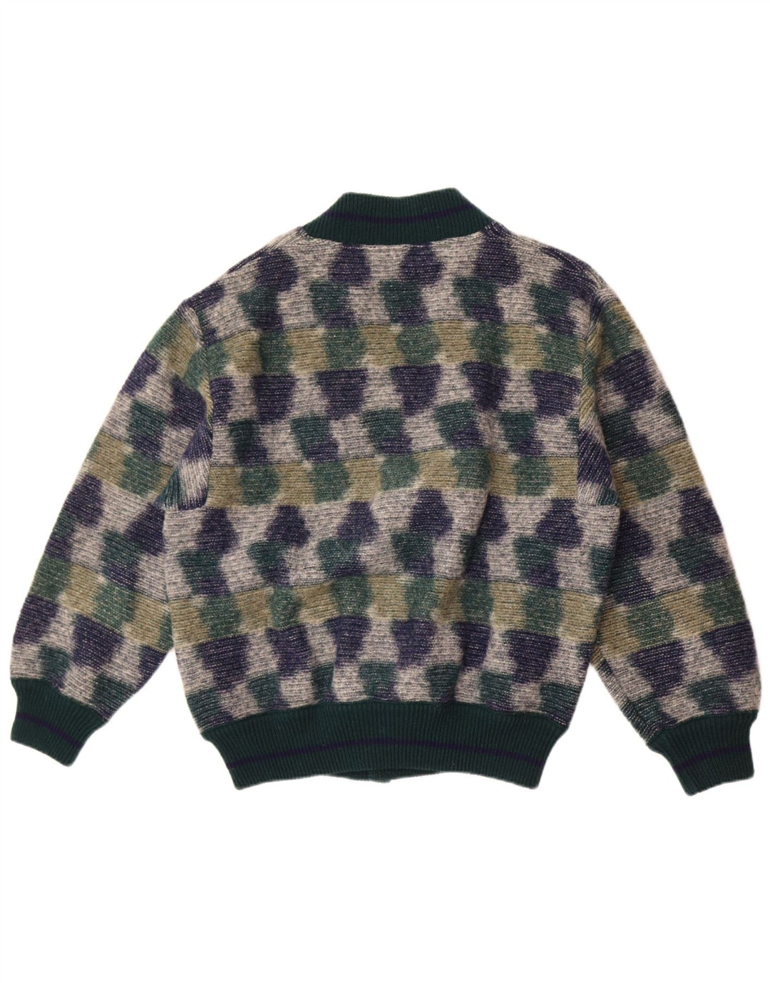 Maglione cardigan vintage da uomo verde medio geometrico