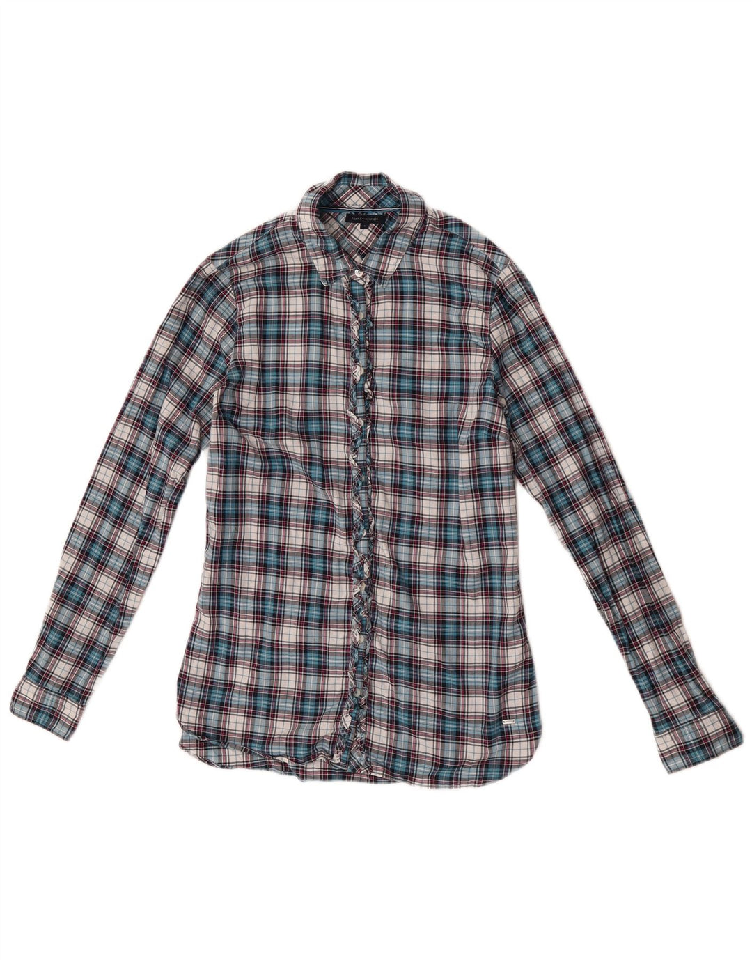 Tommy Hilfiger Donna Camicia con volant sul davanti Camicetta US 6 Check blu medio