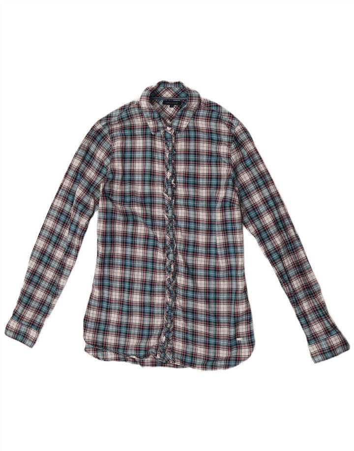 Tommy Hilfiger Donna Camicia con volant sul davanti Camicetta US 6 Check blu medio