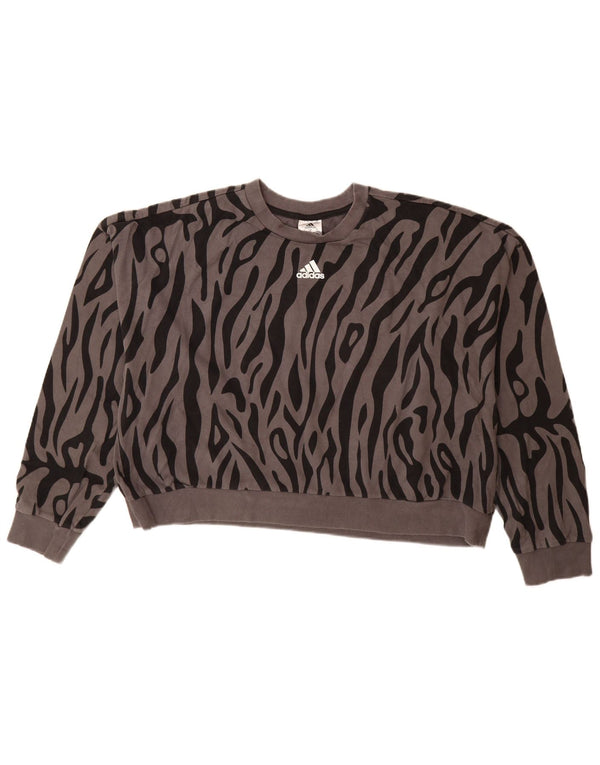 Felpa corta da donna Adidas UK 20/22 XL Cotone con stampa animalier grigia