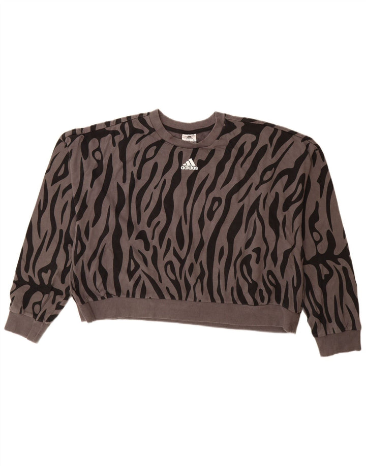 Felpa corta da donna Adidas UK 20/22 XL Cotone con stampa animalier grigia