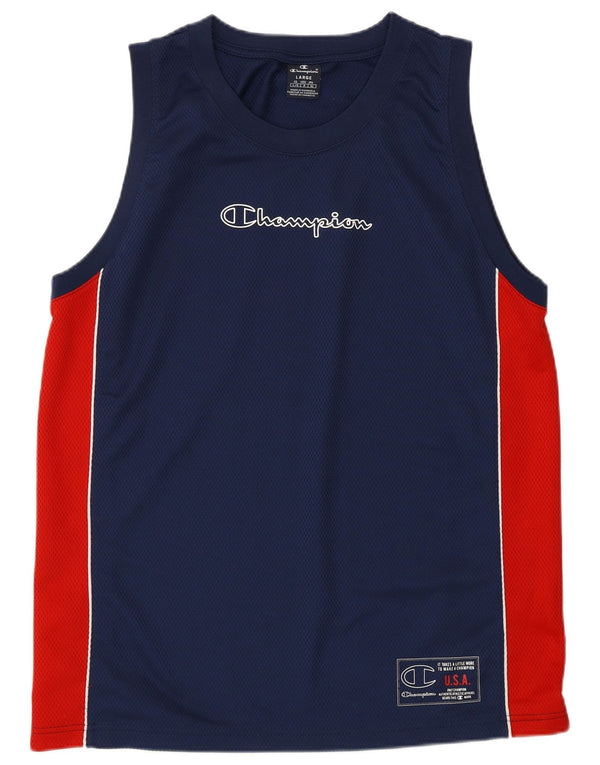 Canotta grafica da uomo Champion, grande, in poliestere color block blu navy